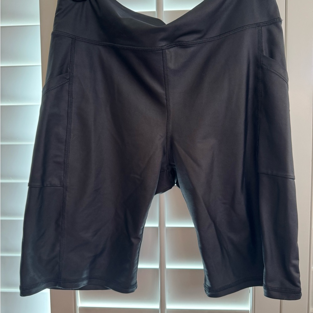 Savvi, XL, Women's Black Bike Shorts, Shiny with pockets